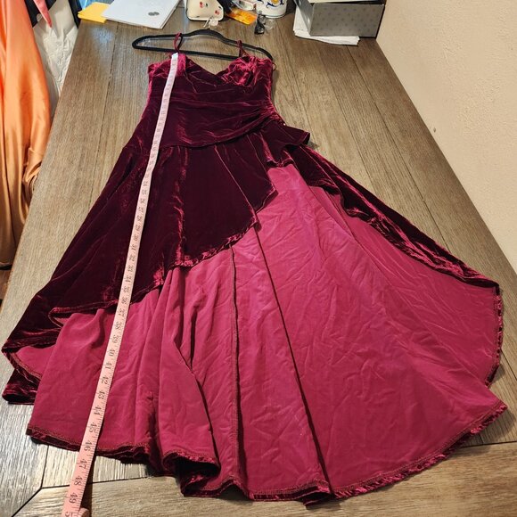 Bardot Sorella Velour Asymmetric Midi Dress NWOT Red Med tear at zipper - Picture 2 of 12